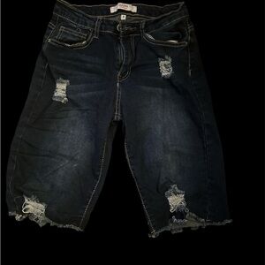 SHEIN Distressed Jean Shorts - Dark Blue